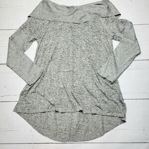 Soft Surroundings Cowl Neck Raw Hem High Low Hoodie Top Gray Marl Medium